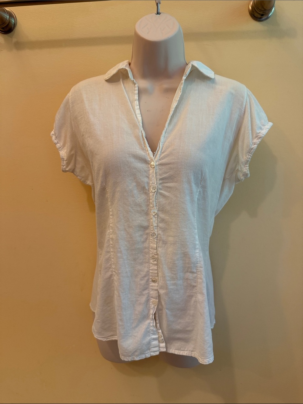 James Perse 100% Cotton Women's White Button-Front Short Sleeve Top Size 3 M/L